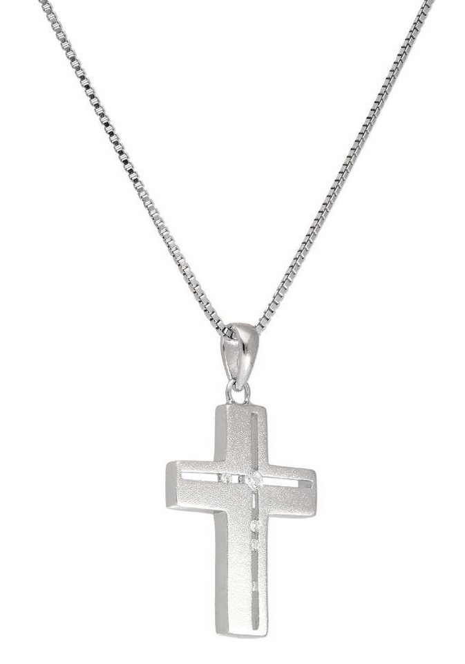 Firetti Kette mit Anhänger Schmuck Geschenk Silber 925 Halsschmuck Halskette Venezianer Kreuz, mit Zirkonia (synth) – Bild 3 von 5