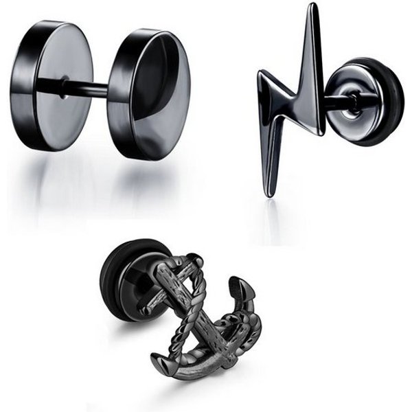 Firetti Ohrstecker-Set Multipack Schmuck Geschenk "Fake Plug" Kreis Anker Blitz (Set, 3-tlg)