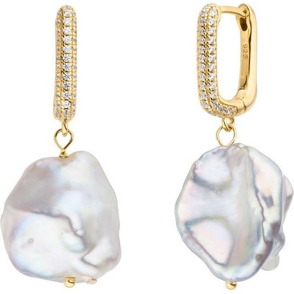 Firetti Paar Creolen Schmuck Geschenk, Ohrschmuck Perle glitzernd, Made in Germany - mit Zirkonia (synth) - mit Süßwasserzuchtperle