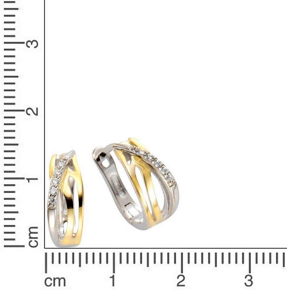 Firetti Paar Creolen Schmuck Geschenk Silber 925 Bicolor geschwungen Ø ca. 14 mm, mit Zirkonia (synth) – Bild 2 von 2