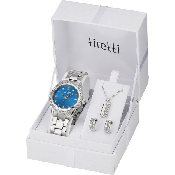 Firetti Quarzuhr Lumina, (Set, 4-tlg., mit Anhänger, Kette und 1 Paar Ohrsteckern), Armbanduhr, Damenuhr, Ideal auch als Geschenk, analog, Glassteine