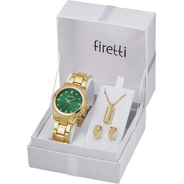 Firetti Quarzuhr Lumina, (Set, 4-tlg., mit Anhänger, Kette und 1 Paar Ohrsteckern), Armbanduhr, Damenuhr, Ideal auch als Geschenk, analog, Glassteine