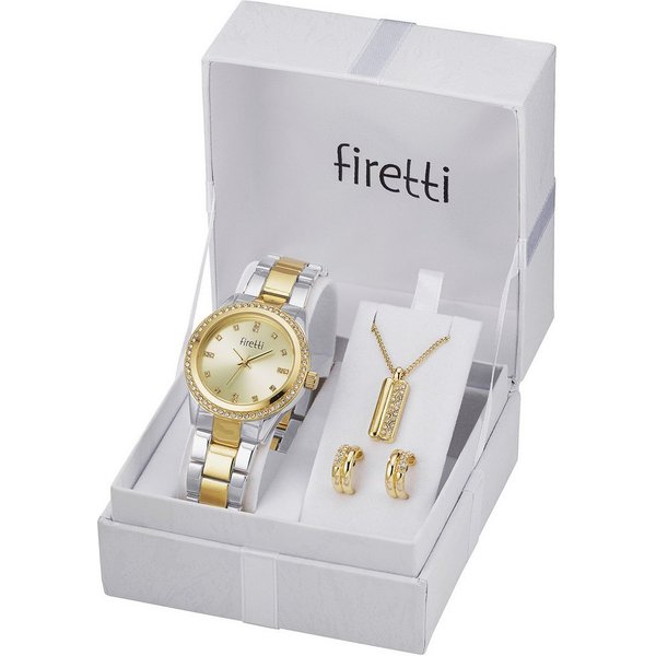 Firetti Quarzuhr Lumina, (Set, 4-tlg., mit Anhänger, Kette und 1 Paar Ohrsteckern), Armbanduhr, Damenuhr, Ideal auch als Geschenk, analog, Glassteine