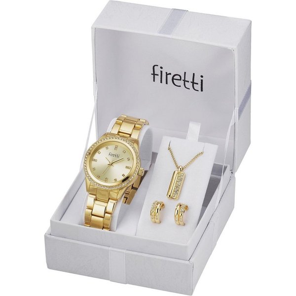 Firetti Quarzuhr Lumina Spectrum Classic Ray, (Set, 4-tlg., inkl. Ohrstecker und Kette mit Anhänger), Armbanduhr, Damenuhr, Glitzersteine, Geschenkset