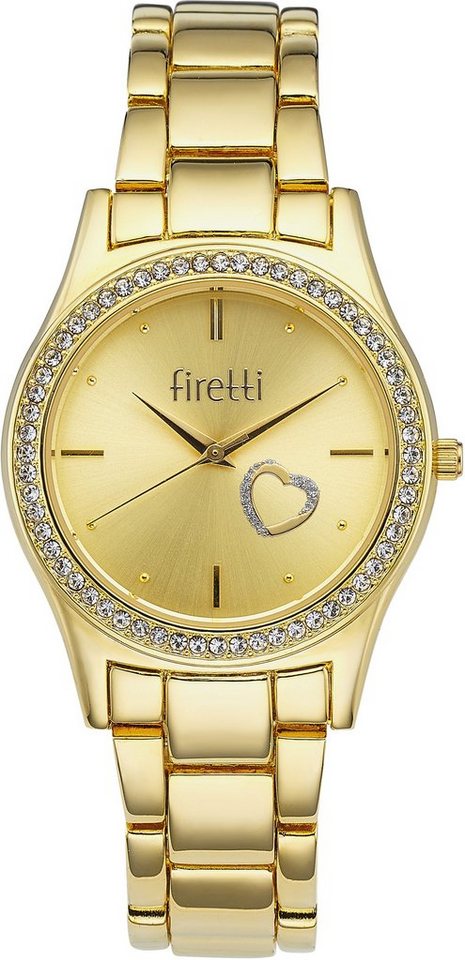 Firetti Quarzuhr Pure Love Gold, (Set, 5-tlg., mit Anhänger, Kette und 1 Paar Ohrsteckern), Armbanduhr, Damenuhr, Glitzersteine, Geschenkset – Bild 2 von 5
