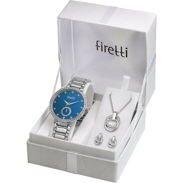Firetti Quarzuhr Spectrum, (Set, 4-tlg., mit Anhänger, Kette und 1 Paar Ohrsteckern), Armbanduhr, Damenuhr, Ideal auch als Geschenk, analog, Glassteine