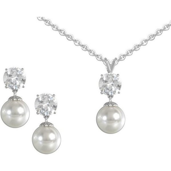 Firetti Schmuckset Multipack Schmuck Geschenk Perlenhalskette Perlenohrstecker Glitzer (Set, 4-tlg), mit Zirkonia und Muschelkernperlen
