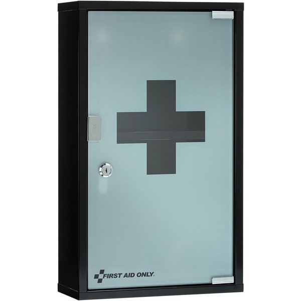 FIRST AID ONLY® Medizinschrank Medizinschrank Schwarz mit Glastür 3 Fächer, abschließbar Medikamentenschrank als Hängeschrank 50 x 30 x 12 cm