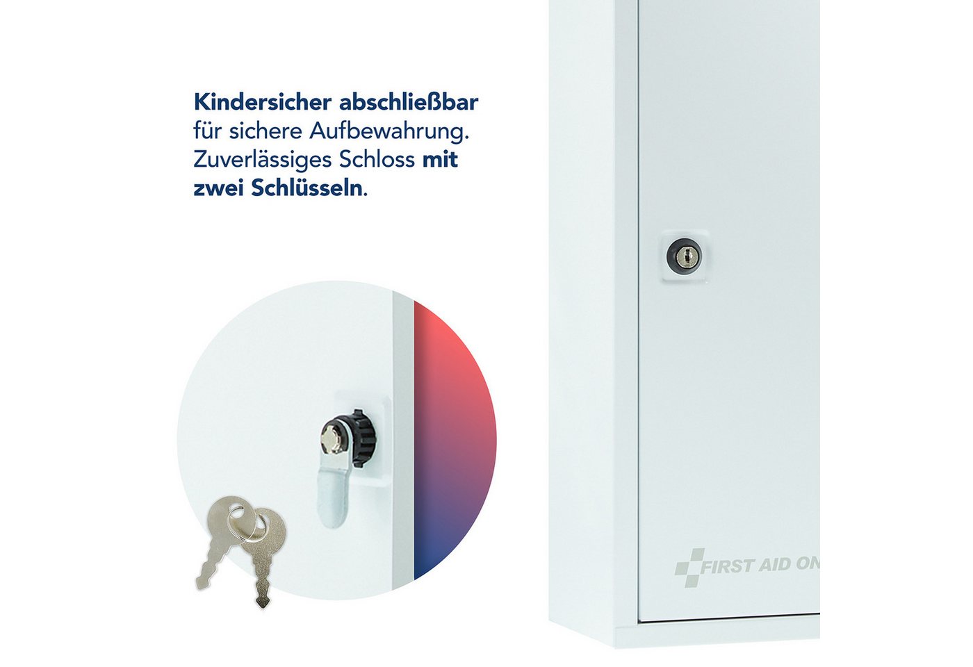 FIRST AID ONLY® Medizinschrank Medizinschrank Weiß mit 3 Fächern, abschließbar – Bild 4 von 5