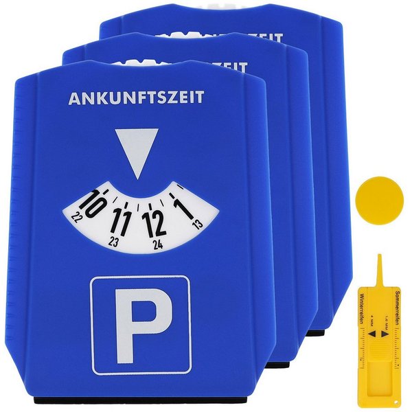 FIRST AID ONLY® Parkscheibe 5-in-1 Multitool, Auto Parkscheibe mit Eiskratzer und Extras (Multipack, 3-St), Einkaufswagenchip, Reifenprofilmesser & Scheibenabzi