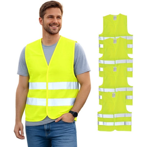 FIRST AID ONLY® Warnweste Warnweste Gelb (4er-Pack), Sicherheitsweste EN ISO 20471:2013 (4-tlg) Reflektierende Weste für Erwachsene, Einheitsgröße