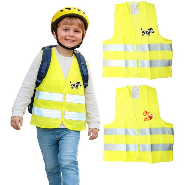 FIRST AID ONLY® Warnweste Kinder Warnweste Duo Set Fuchs & Zebra Sicherheitsweste 3-8 Jahre (2-tlg) Gemäß EN 17353:2020