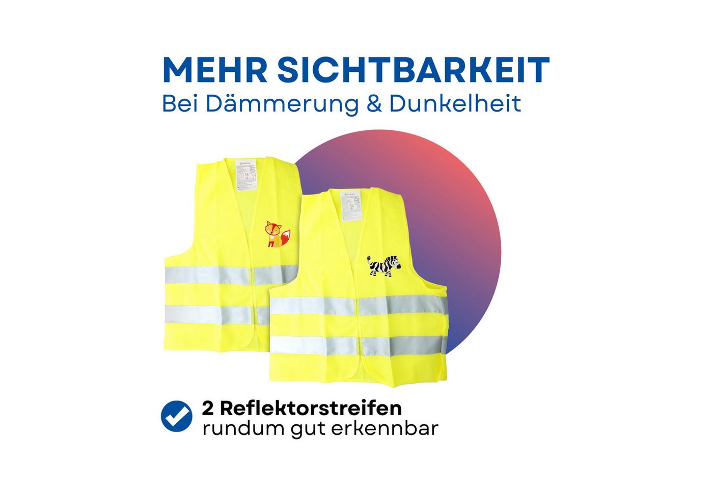 FIRST AID ONLY® Warnweste Kinder Warnweste Duo Set Fuchs & Zebra Sicherheitsweste 3-8 Jahre (2-tlg) Gemäß EN 17353:2020 – Bild 2 von 5