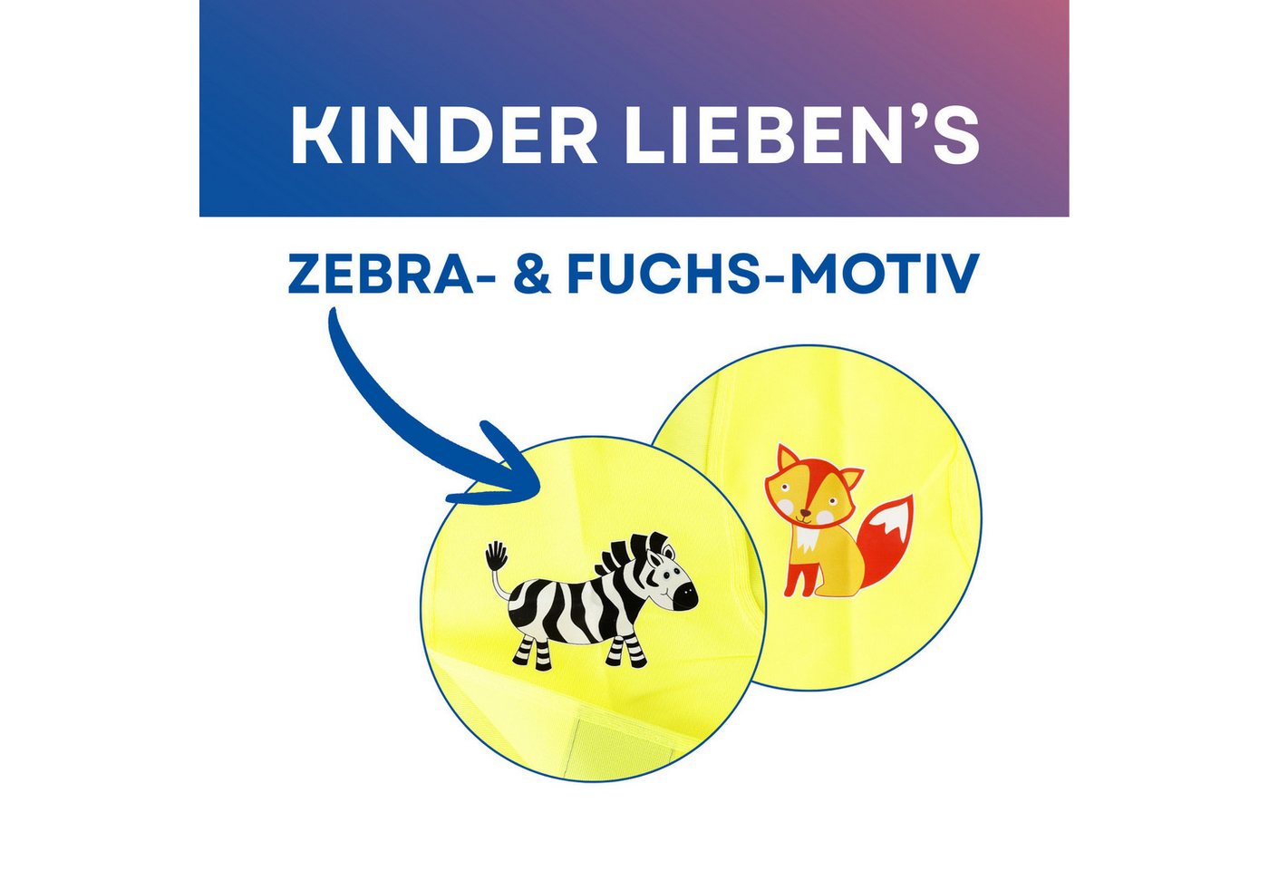 FIRST AID ONLY® Warnweste Kinder Warnweste Duo Set Fuchs & Zebra Sicherheitsweste 3-8 Jahre (2-tlg) Gemäß EN 17353:2020 – Bild 4 von 5