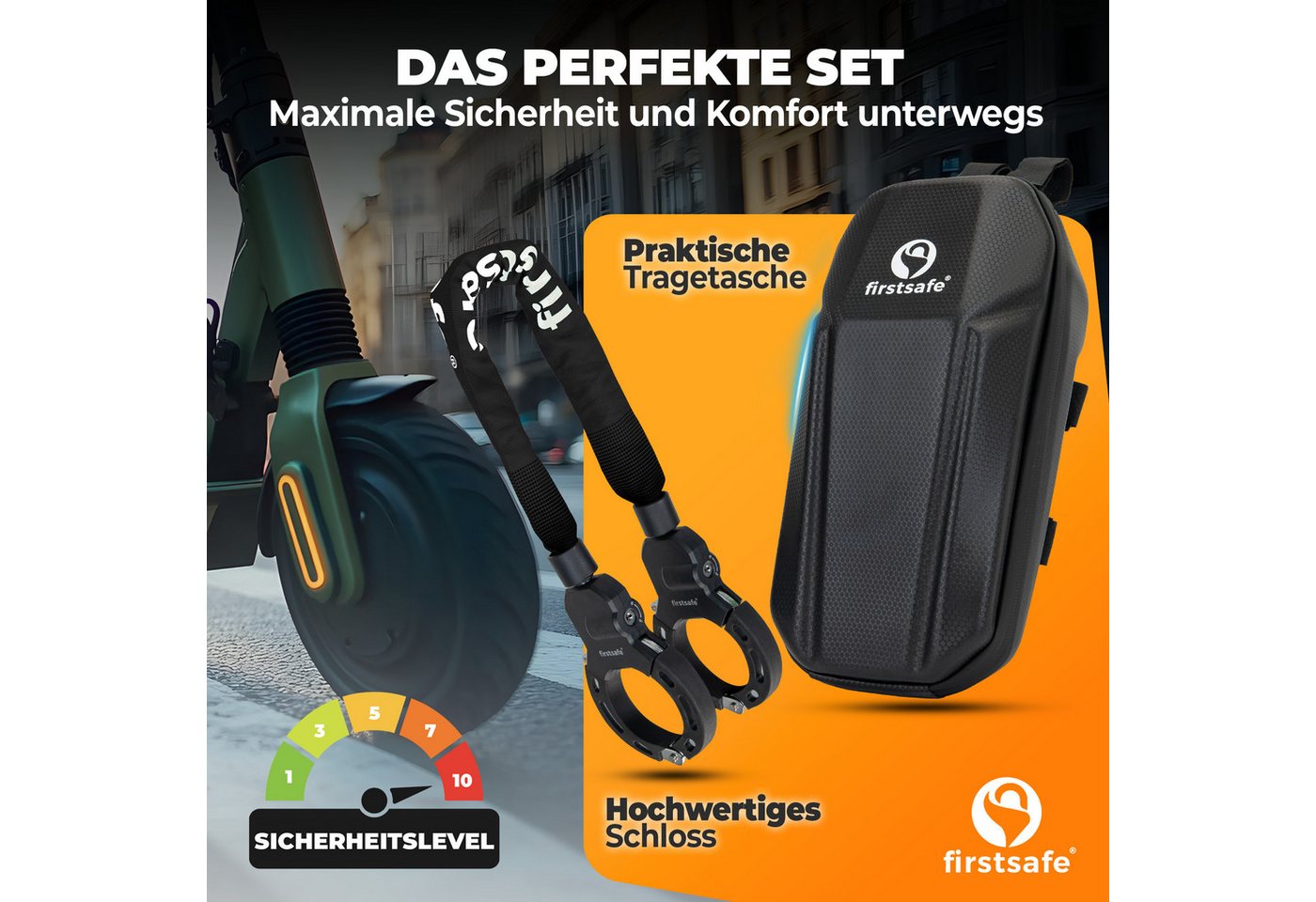 firstsafe Kettenschloss Handschellenschloss für E Scooter Schloss mit Tasche – Bild 2 von 5