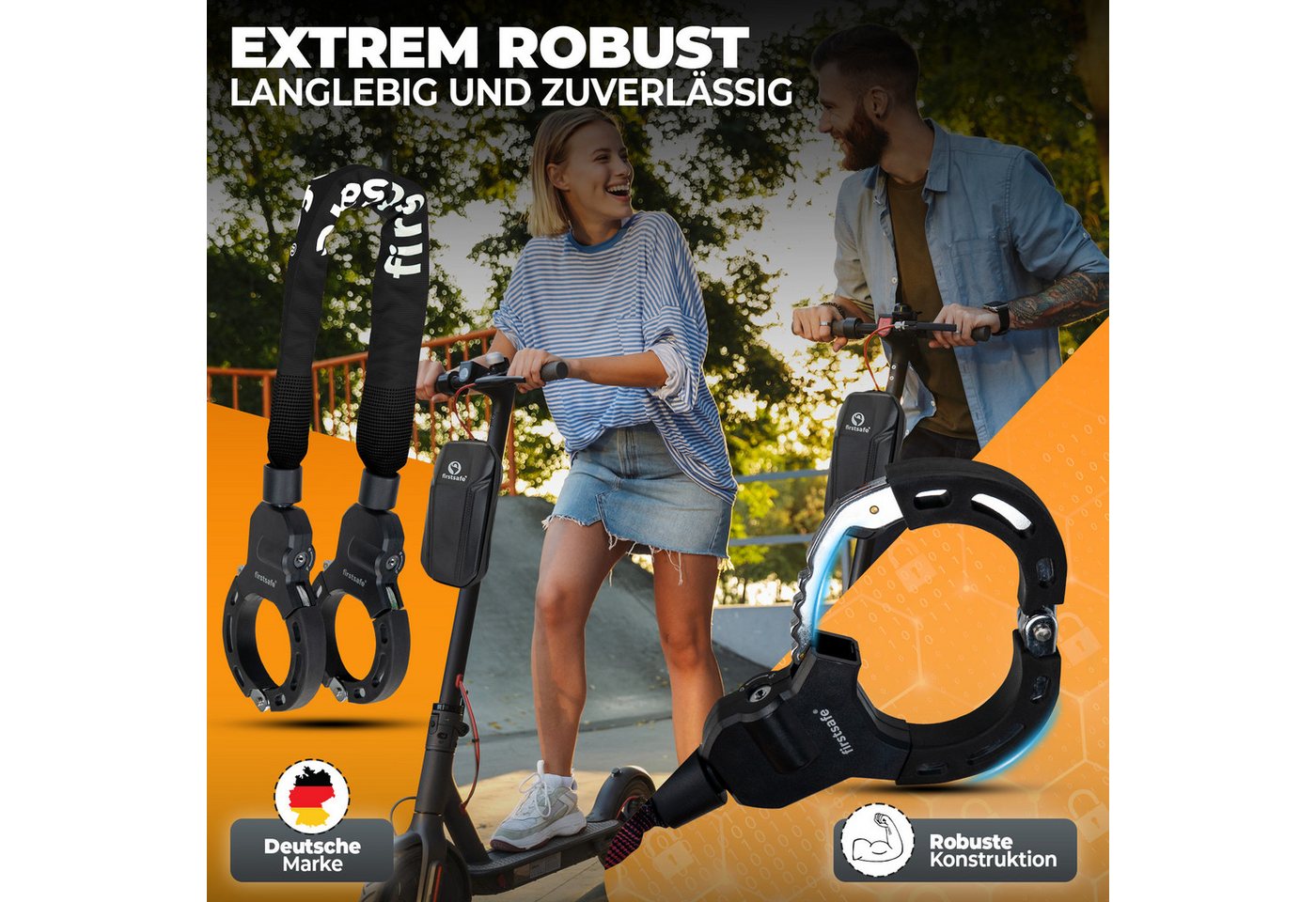 firstsafe Kettenschloss Handschellenschloss für E Scooter Schloss mit Tasche – Bild 5 von 5
