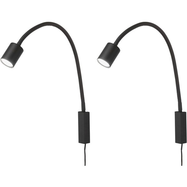 FISCHER & HONSEL LED Leselampe flexibel mit Kabel & Stecker, Breite 6cm, LED wechselbar, Warmweiß, 2er SET 2in1 Wand-Leuchten innen & Bett-Lampen für Kopfteil S