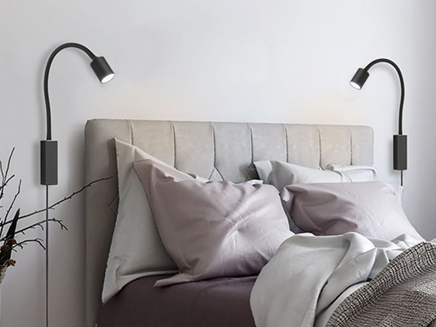 FISCHER & HONSEL LED Leselampe flexibel mit Kabel & Stecker, Breite 6cm, LED wechselbar, Warmweiß, 2er SET 2in1 Wand-Leuchten innen & Bett-Lampen für Kopfteil S – Bild 2 von 5