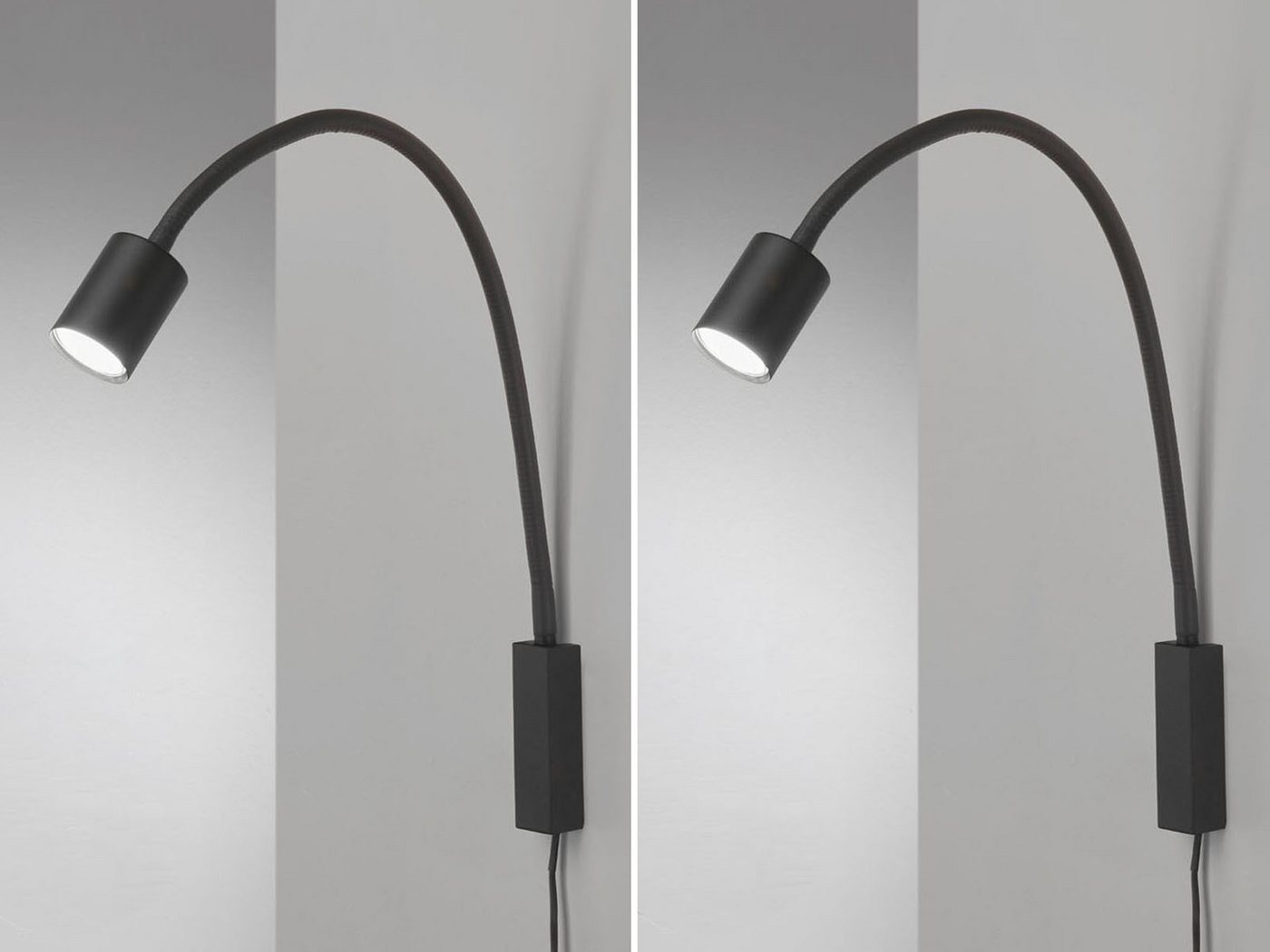 FISCHER & HONSEL LED Leselampe flexibel mit Kabel & Stecker, Breite 6cm, LED wechselbar, Warmweiß, 2er SET 2in1 Wand-Leuchten innen & Bett-Lampen für Kopfteil S – Bild 3 von 5