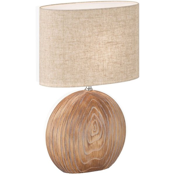 FISCHER & HONSEL LED Nachttischlampe, LED wechselbar, Warmweiß, Lampen-Fuß Keramik Holz-Optik, Lampenschirm Leinen oval, 53cm groß
