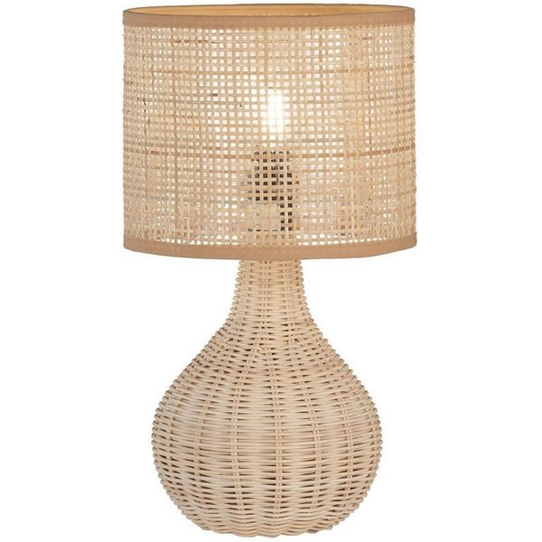 FISCHER & HONSEL LED Nachttischlampe, LED wechselbar, Warmweiß, Holzfuß & Designer Lampenschirm Korb-Geflecht Landhaus-Stil, Höhe 37cm