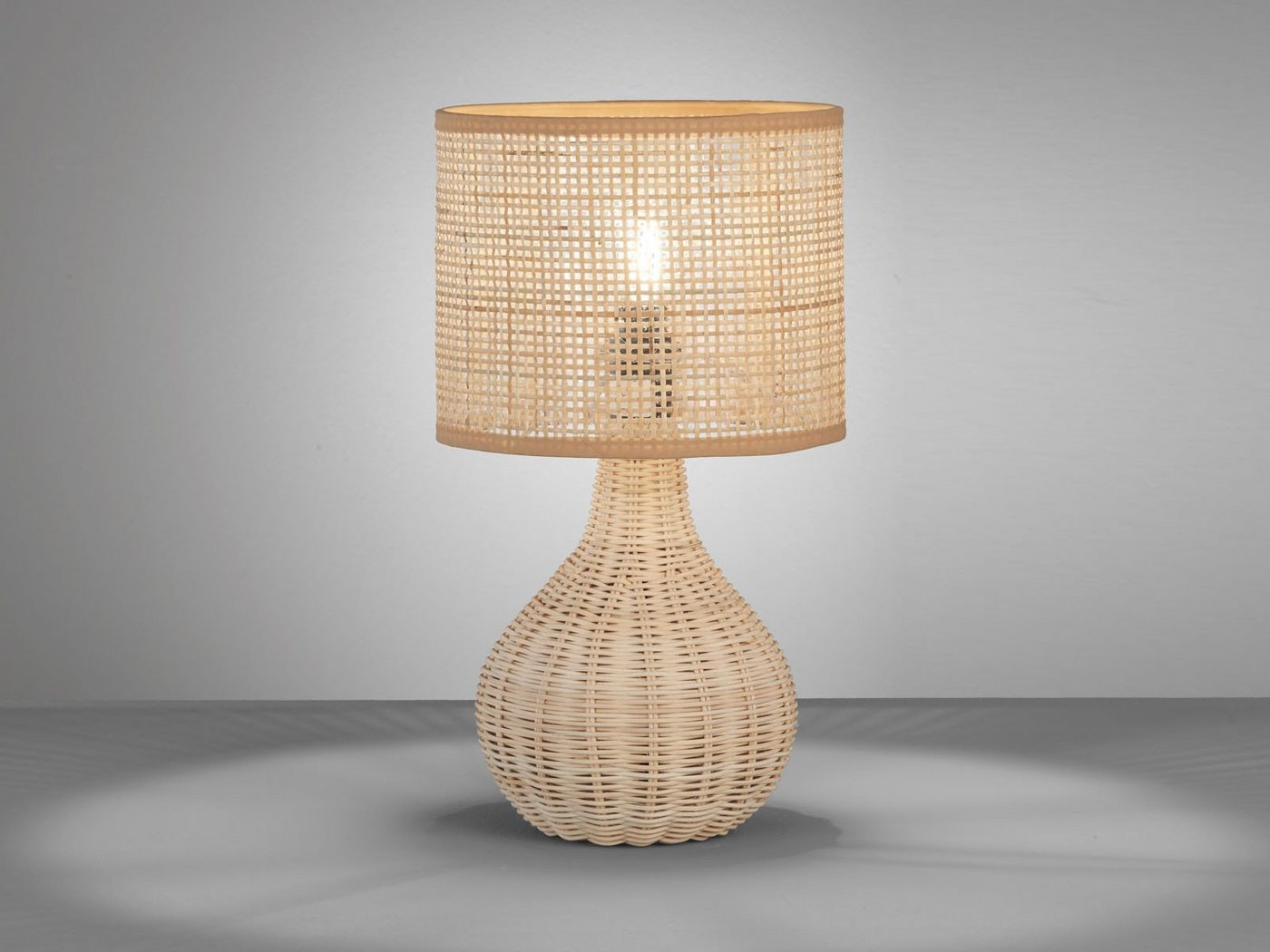 FISCHER & HONSEL LED Nachttischlampe, LED wechselbar, Warmweiß, Holzfuß & Designer Lampenschirm Korb-Geflecht Landhaus-Stil, Höhe 37cm – Bild 2 von 5