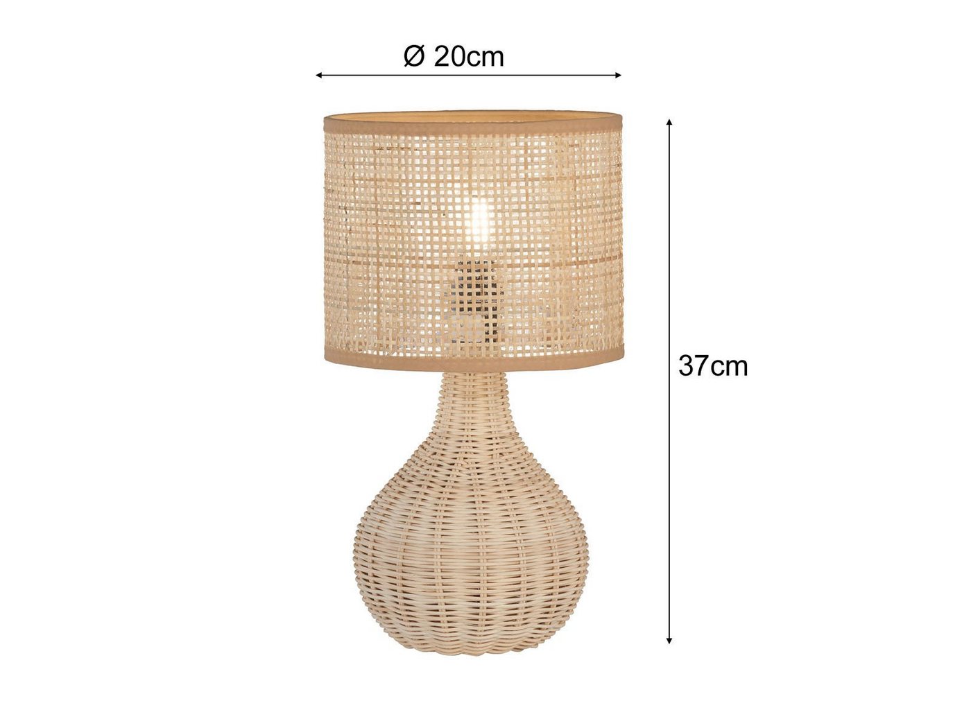 FISCHER & HONSEL LED Nachttischlampe, LED wechselbar, Warmweiß, Holzfuß & Designer Lampenschirm Korb-Geflecht Landhaus-Stil, Höhe 37cm – Bild 3 von 5