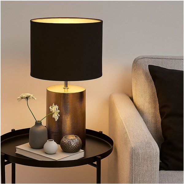 FISCHER & HONSEL Schreibtischlampe, Leuchtmittel inklusive, Warmweiß, LED Tischlampe Schlafzimmerleuchte Nachttischlampe Keramik Textil