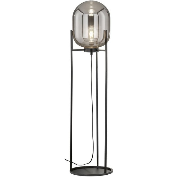 FISCHER & HONSEL Stehlampe mit Rauchglas Lampenschirm, Höhe 110cm, ohne Leuchtmittel, klein-e Industrial Bodenlampe mit Metallfuß, Glas-Kugel Stehleuchte