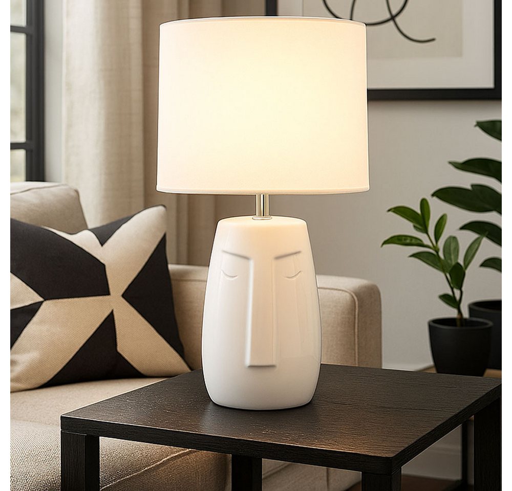 FISCHER & HONSEL Tischleuchte, Leuchtmittel nicht inklusive, Tischlampe Leseleuchte Keramik Stoff weiß E14 H 39 cm – Bild 4 von 5