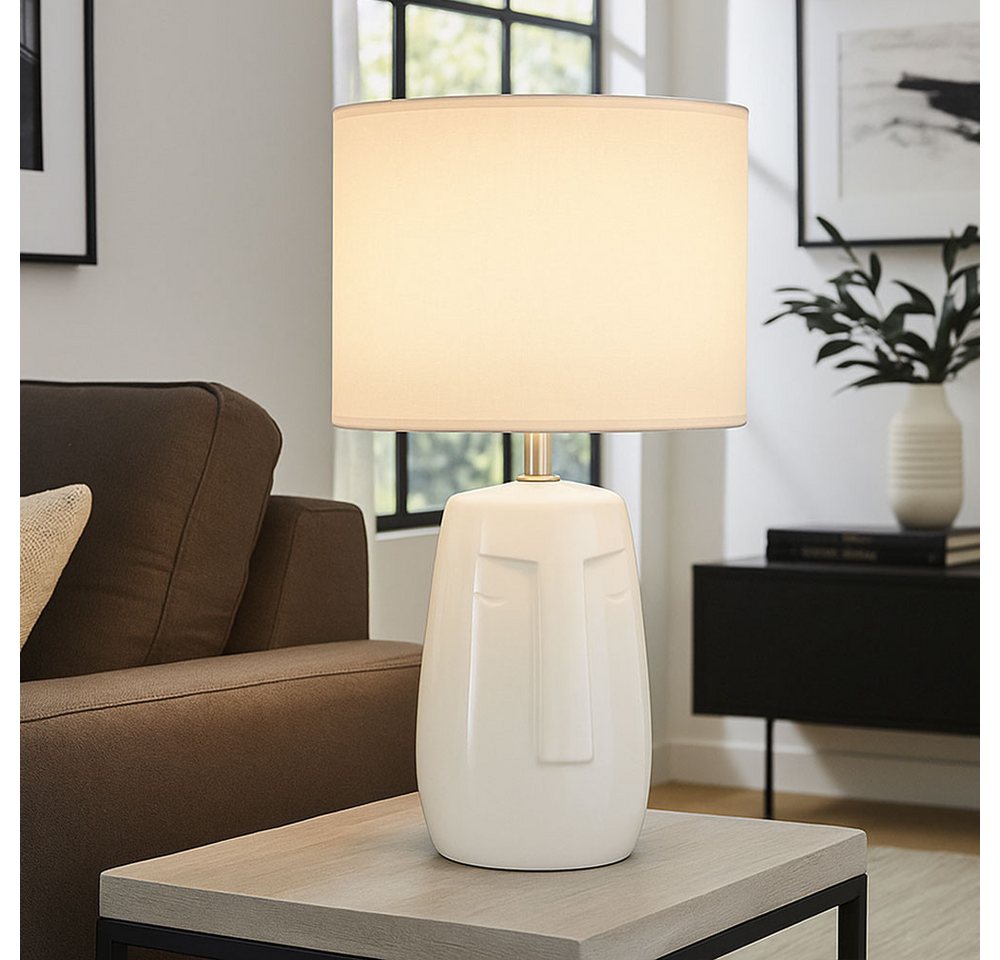 FISCHER & HONSEL Tischleuchte, Leuchtmittel nicht inklusive, Tischlampe Leseleuchte Keramik Stoff weiß E14 H 39 cm – Bild 5 von 5