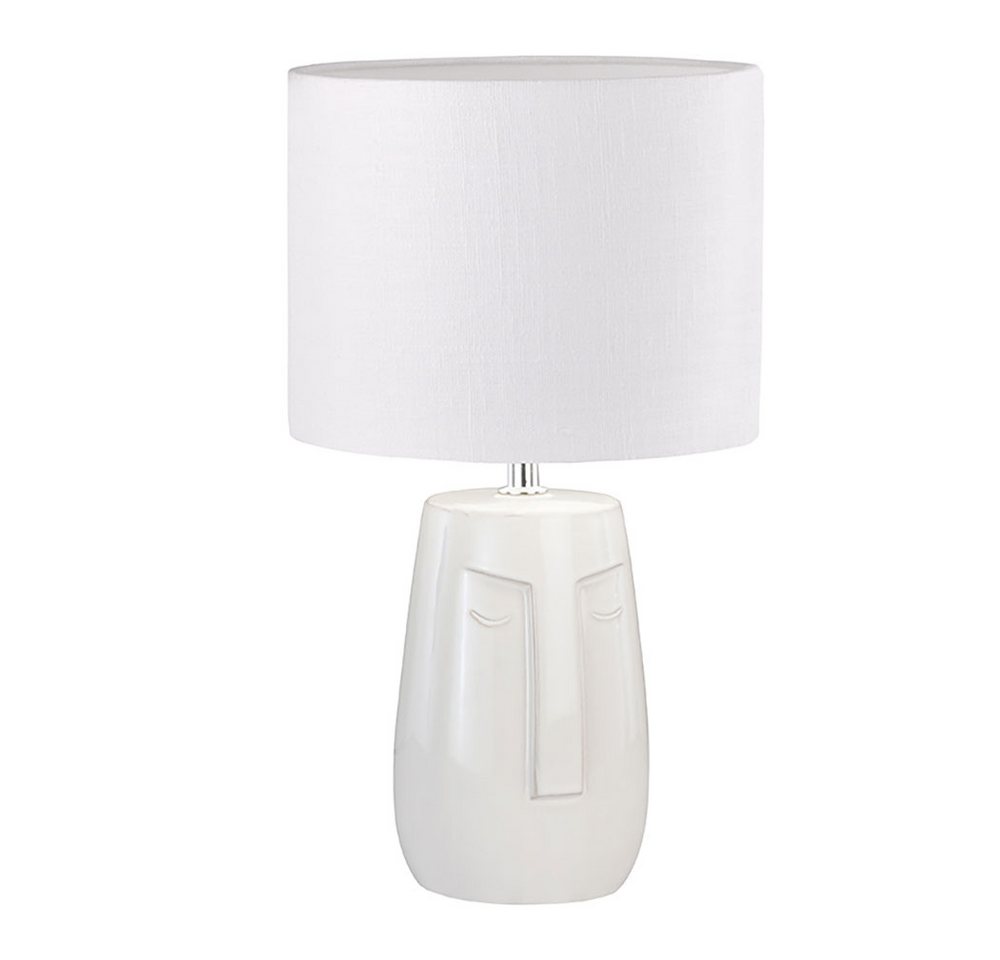 FISCHER & HONSEL Tischleuchte, Leuchtmittel nicht inklusive, Tischlampe Nachttischleuchte Keramik Stoffschirm weiß E14 H 39 cm – Bild 2 von 5