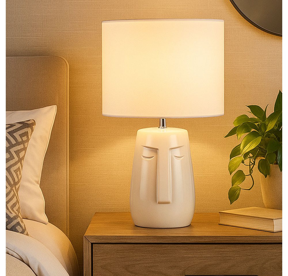 FISCHER & HONSEL Tischleuchte, Leuchtmittel nicht inklusive, Tischlampe Nachttischleuchte Keramik Stoffschirm weiß E14 H 39 cm – Bild 3 von 5