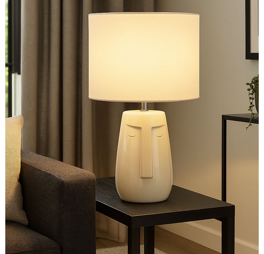 FISCHER & HONSEL Tischleuchte, Leuchtmittel nicht inklusive, Tischlampe Nachttischleuchte Keramik Stoffschirm weiß E14 H 39 cm – Bild 4 von 5