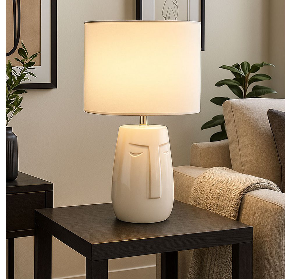 FISCHER & HONSEL Tischleuchte, Leuchtmittel nicht inklusive, Tischlampe Nachttischleuchte Keramik Stoffschirm weiß E14 H 39 cm – Bild 5 von 5