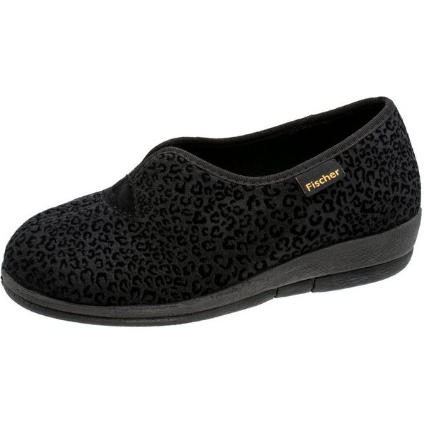 Fischer-Markenschuh Dora Hausschuh Leoprint, Weite H, Frotteefutter, Zum Schlupfen