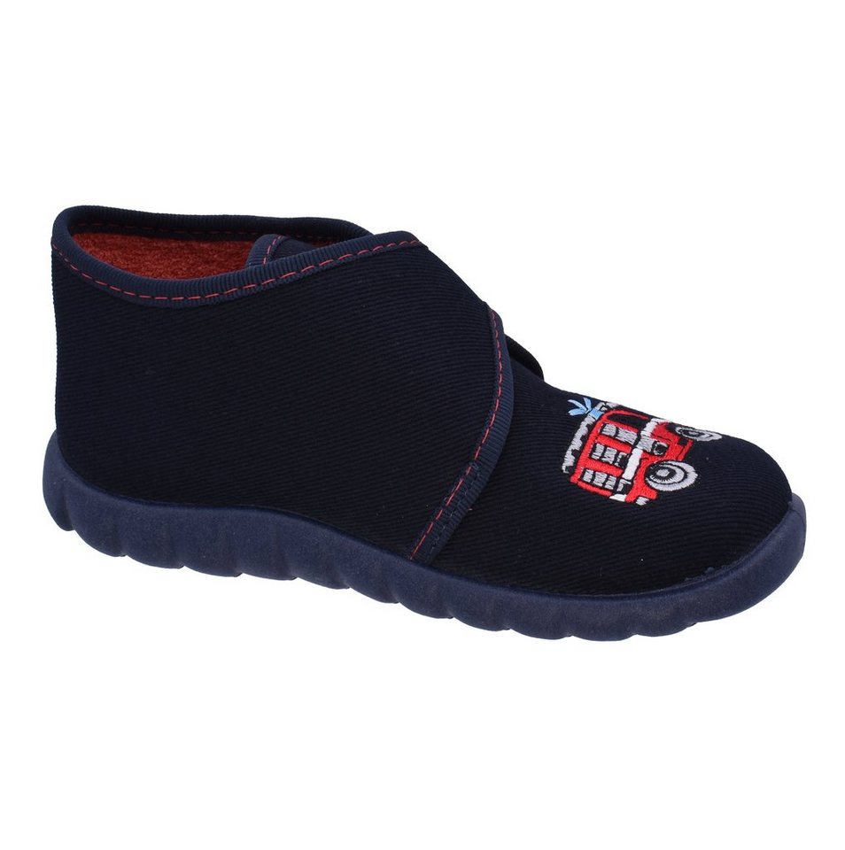 Fischer-Markenschuh Flexi Hausschuh mit Feuerwehrauto, aus Baumwollstoff mit Frotteefutter – Bild 2 von 5
