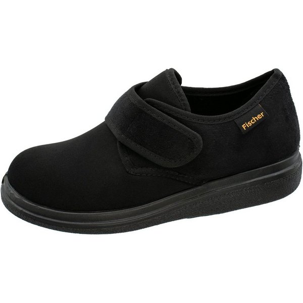 Fischer-Markenschuh Ortho Hausschuh aus Velour mit Stretchmaterial, Weite K, Klettverschluss