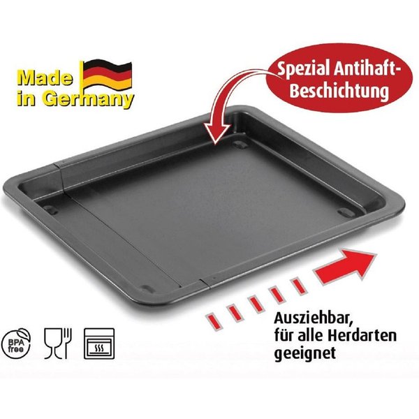 Fisko Backblech ausziehbar Universal Backofenblech Kuchenblech Pizzablech, Stahlblech mit Special Antihaft-Beschichtung, (Spar-Set, 1-St., 1 x Backblech auszieh