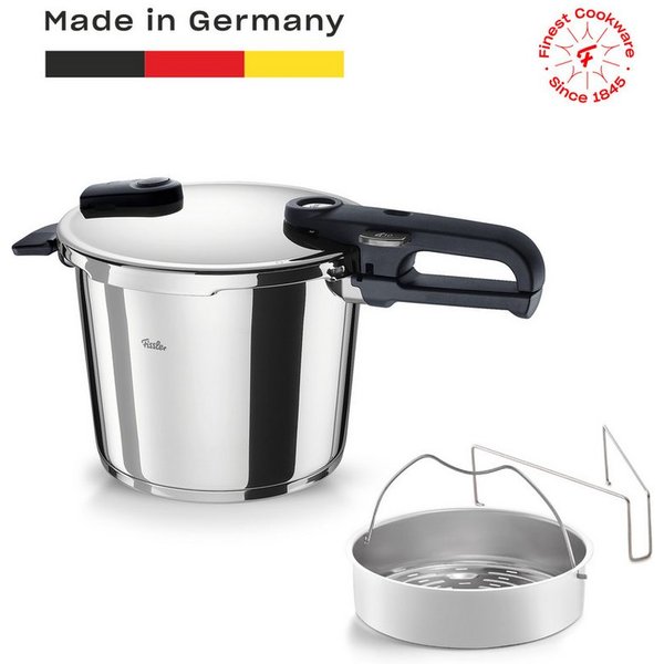 Fissler Schnellkochtopf Vitaquick® Edition, Edelstahl 18/10 (Set, 2-tlg., Schnellkochtopf 4,5 oder 6 Liter mit Deckel und Dünsteinsatz), Made in Germany, mit ge