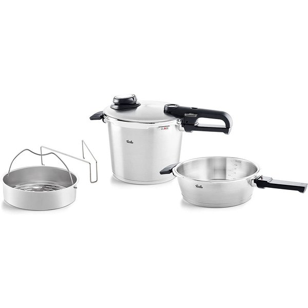 Fissler Schnellkochtopf Vitavit® Premium Dampfkochtopf Set Edelstahl Made in Germany, Edelstahl 18/10 (4-tlg), Verriegelungsanzeige, Einstellbares Abdampfen, Ei