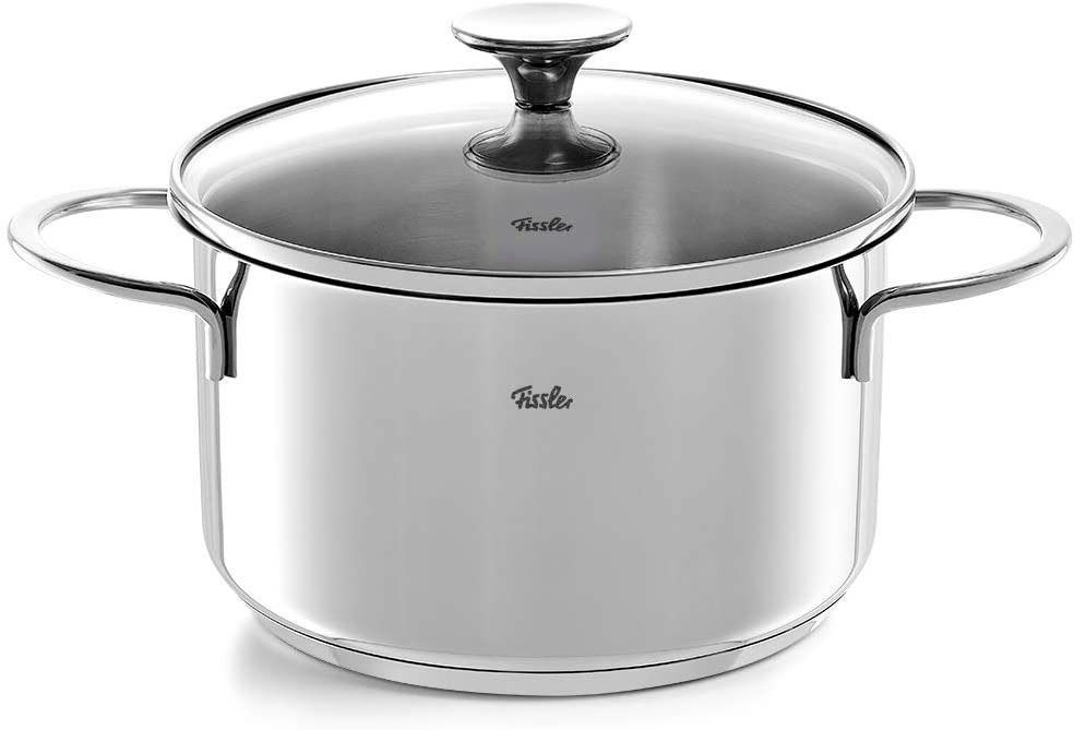 Fissler Topf-Set Copenhagen, Edelstahl 18/10 (Set, 9-tlg., Bratentopf 20 cm, je 1 Kochtopf 16/20/24 cm, Stielkasserolle 16 cm), Töpfe mit Glasdeckel, Mess-Skala – Bild 3 von 5