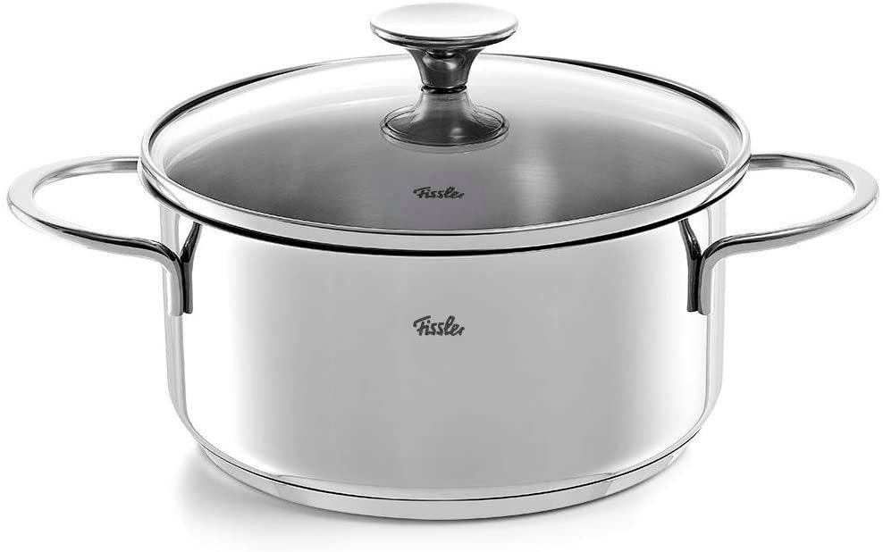 Fissler Topf-Set Copenhagen, Edelstahl 18/10 (Set, 9-tlg., Bratentopf 20 cm, je 1 Kochtopf 16/20/24 cm, Stielkasserolle 16 cm), Töpfe mit Glasdeckel, Mess-Skala – Bild 5 von 5