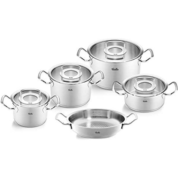 Fissler Topf-Set Original-Profi Collection®, Edelstahl 18/10 (Set, 5-tlg., Kochtopf 16/20/24 + Bratentopf 20cm + Servierpfanne 24cm), Made in Germany