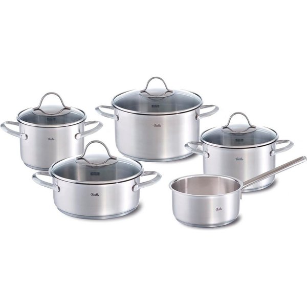 Fissler Topf-Set Palermo, Edelstahl 18/10 (Set, 9-tlg., Kochtopf 16/20/24cm, Bratentopf 20cm,Stielkasserolle ohne Deckel), geeignet für Induktion, breiter Schüt