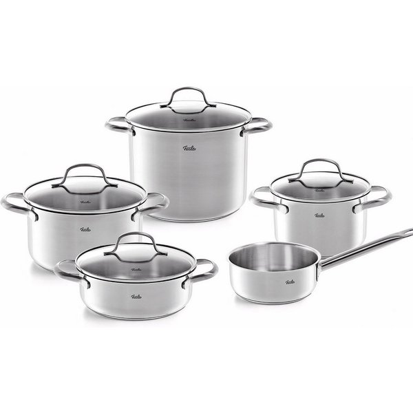 Fissler Topf-Set San Francisco, Edelstahl 18/10 (Set, 9-tlg., Bratentopf 20 cm, je 1 Kochtopf 16/20/24 cm, Stielkasserolle 16 cm), Geeignet für alle Herdarten, 