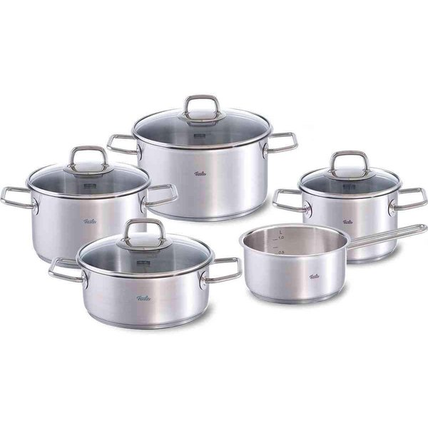 Fissler Topf-Set Viseo, Edelstahl 18/10 (9-tlg., je 1 Kochtopf 16/20/24 cm, 1 Stielkasserolle 16 cm, 1 Bratentopf 20 cm), Made in Germany,Induktionsgeeignet