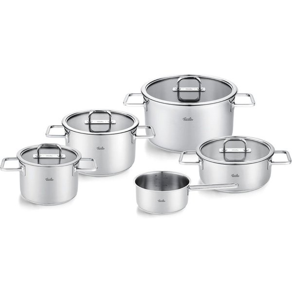 Fissler Topf-Set Viseo® Pro, Edelstahl 18/10 (Set, 9-tlg., 3 Kochtöpfe & 1 Bratentopf mit Deckel, 1 Stielkasserolle), 9-teiliges Edelstahl-Topfset mit Superther