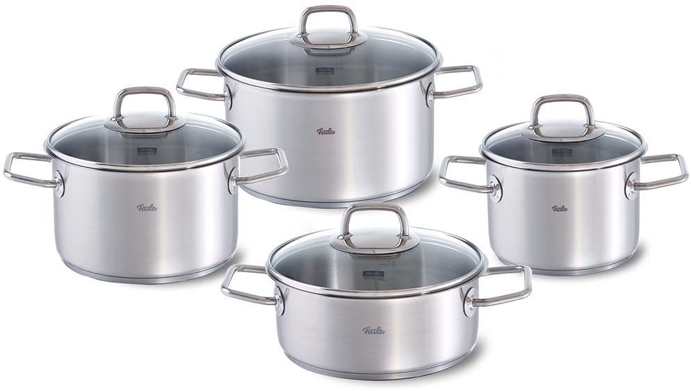 Fissler Topf-Set Viseo Topf-Set, Edelstahl 18/10 (Set, 8-tlg., 1x Bratentopf 20 cm, je 1x Kochtopf 16/20/24 cm), Induktionsgeeignet, Mess-Skala, Made in Germany – Bild 2 von 5