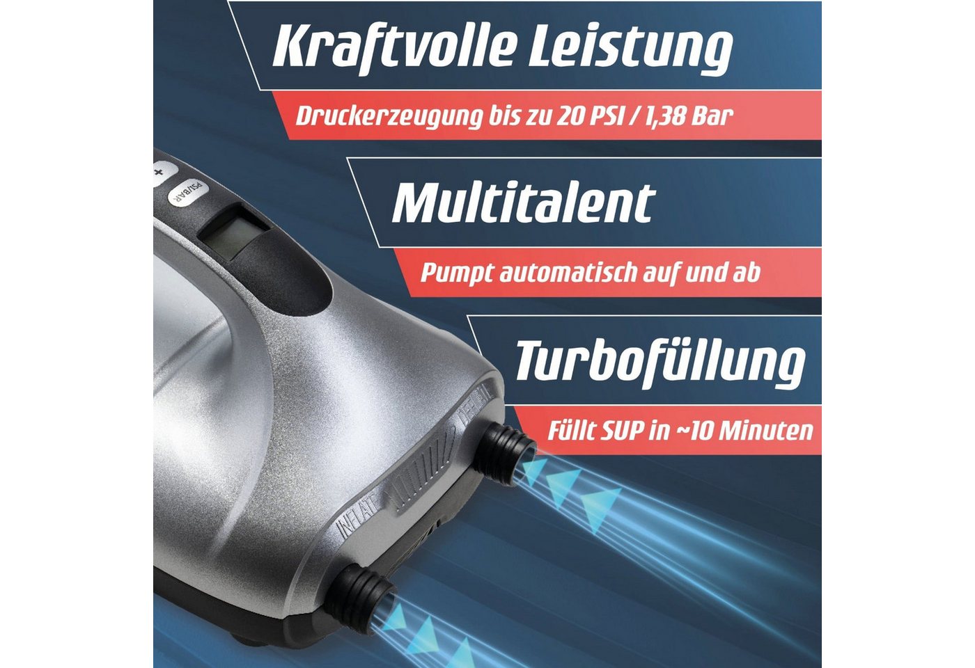 Fitleap SUP-Pumpe Elektrisch 20 PSI, Elektrische Pumpe für SUP Board, 12V Pumpe, 2-in-1…, Robustes Material, Komplettes SUP-Set, stabil, Leicht transportierbar – Bild 2 von 5